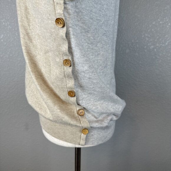 J McLaughlin Womens Contrast Sweater Size XL Beige Gray Cotton Modal Elbow Patch - Picture 4 of 8
